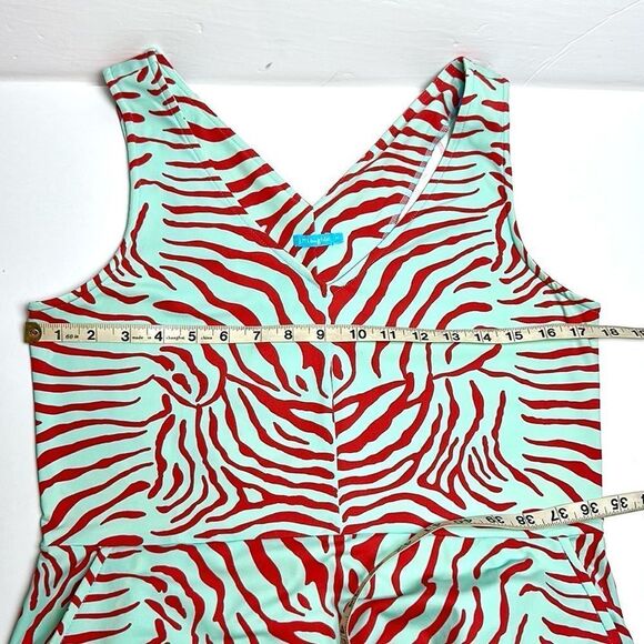 J. McLaughlin Sheath Dress Turquoise Red Zebra Print Sleeveless V-neck Summer M - Picture 12 of 12